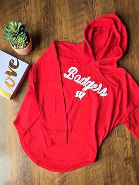 Womens Captivating Medium Wisconsin Badgers Red Hoodie Sweatshirt 3D Letters